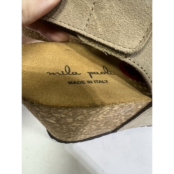 Mila Paoli Wedge Heels Beige Neutral Cork Suede Upper Size 10M - Picture 4 of 6
